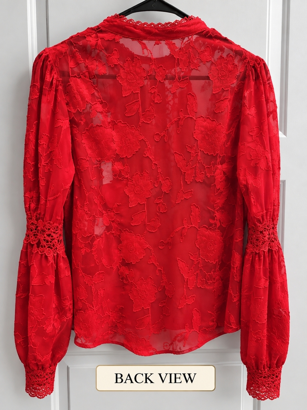 Fashion Nova Red Floral Lace Sheer Blouse